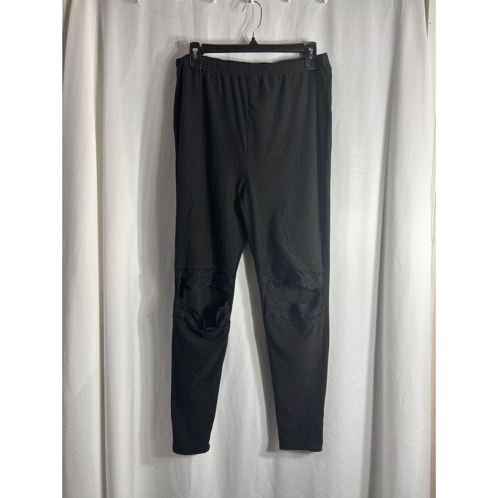 Hayden Los Angeles Women Black Lace Knee Cut‎ Leggings Pants Size XL NEW